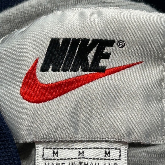 Nike Vintage  Bomber Jacket Blue White Stripe Logo Snap Front Athletic Mens M - Picture 8 of 11